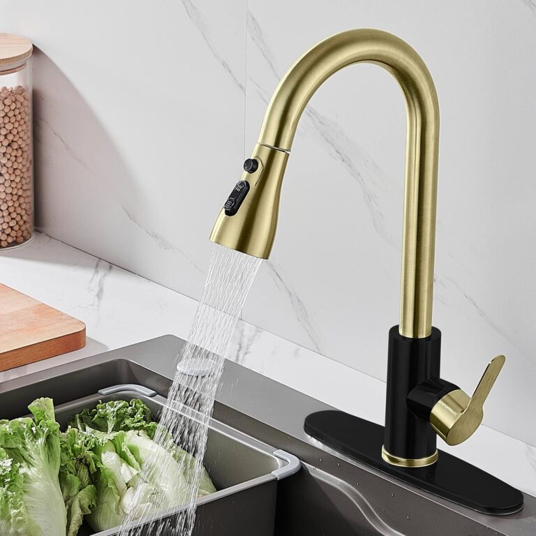 Single Handle Pull-Down Kitchen Faucet, Brass Finish, Modern Design