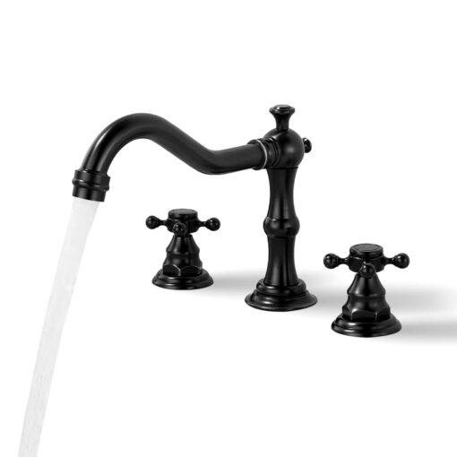 Matte Black Waterfall Bathroom Faucet, 3-Hole Widespread Lavatory Faucet with Double Handles