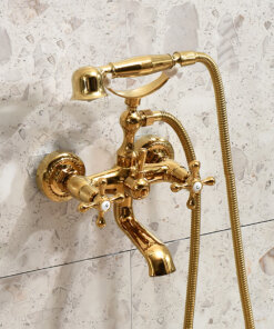 Luxury Dual Handle Wall-Mounted Bathtub Faucet Set with Handheld Shower