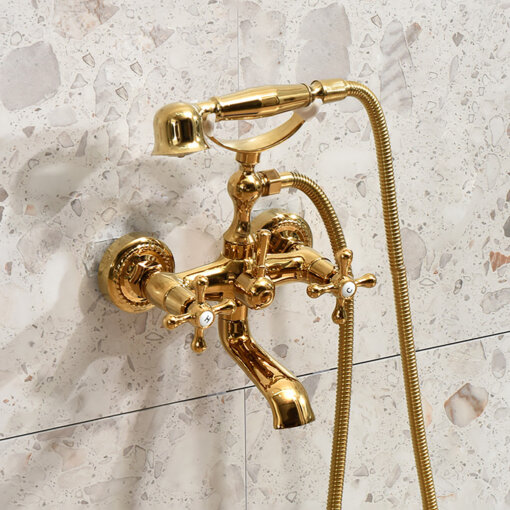 Luxury Dual Handle Wall-Mounted Bathtub Faucet Set with Handheld Shower
