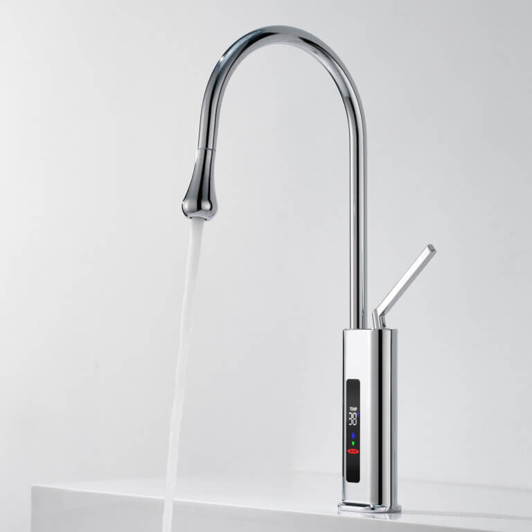 360° Swivel Pull-Out Kitchen Faucet with LED Temperature Display, Premium Stainless Steel, Ideal for Kitchen, Bar, RV, and Laundry