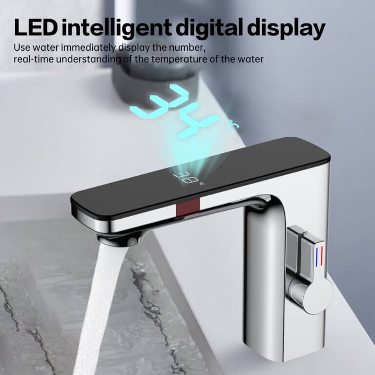 Smart Sensor Faucet - Dual Sensor Design, Real-Time LED Temperature Display, Hot and Cold Water Control for Home, Hotel, and Apartment Use