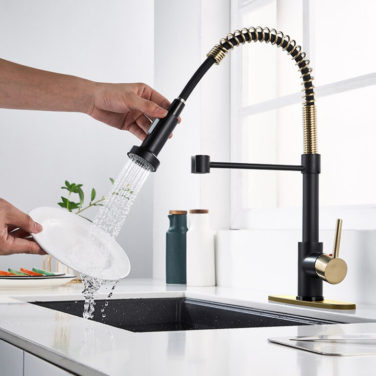 Black And Gold Kitchen Multi-function Spring Rotating Faucet